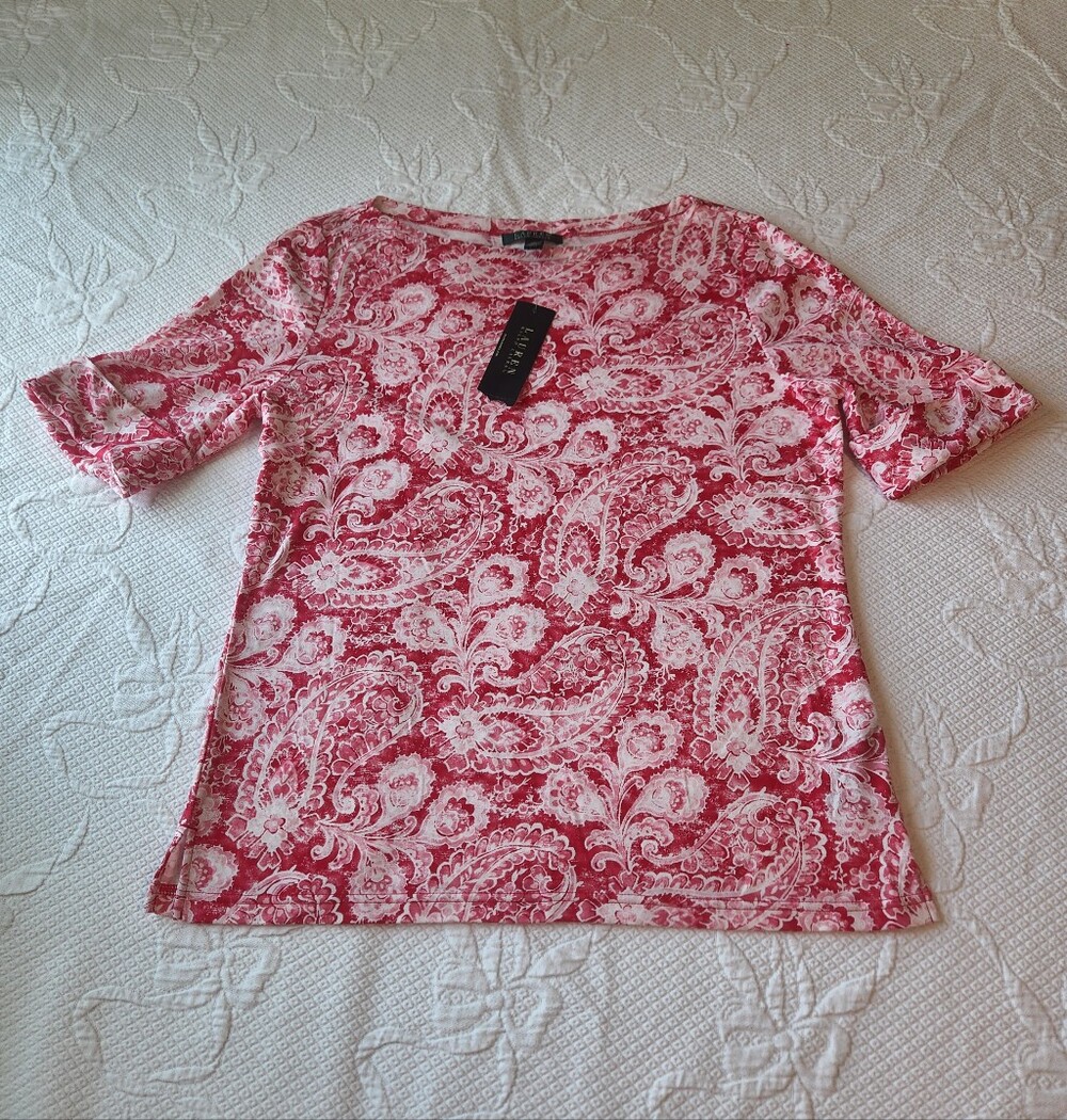 Talbots Red Paisley Short Sleeve Women's Top
